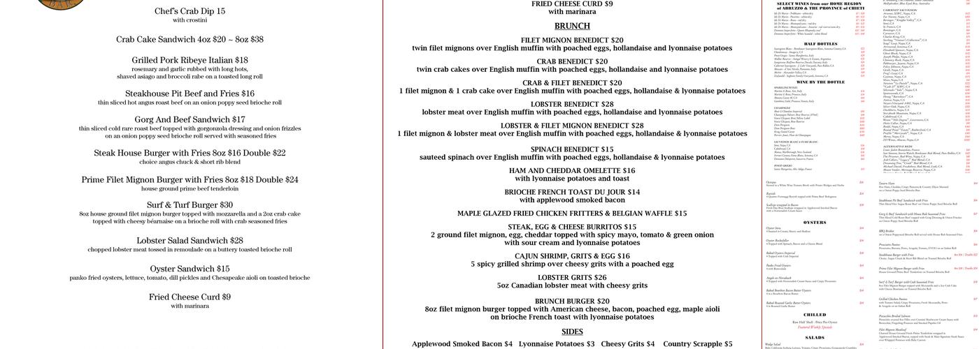 Steak & Main Menu