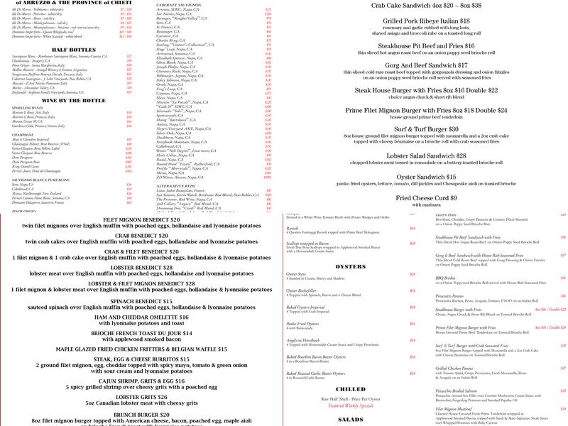 Steak & Main Menu