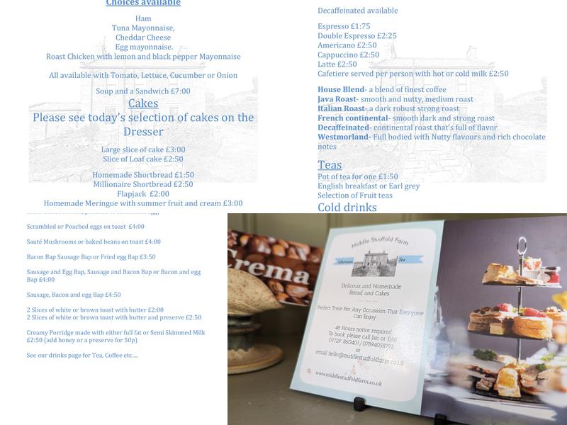 Middle Studfold Farm bed breakfast Menu