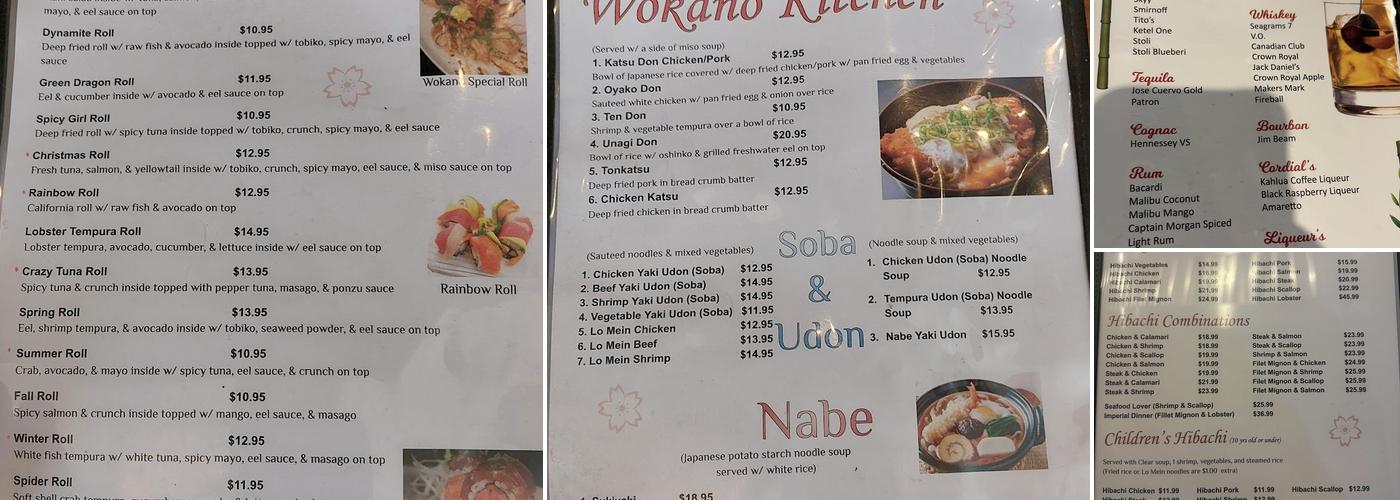 Wokano Japanese Steakhouse Menu