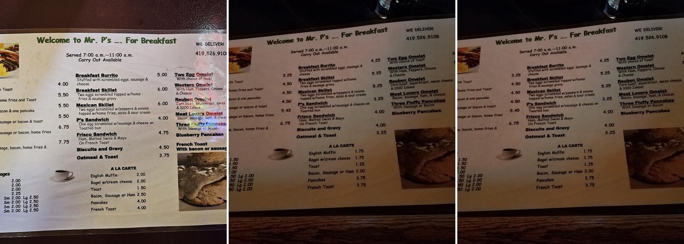 Mr P's Bar & Grill Menu