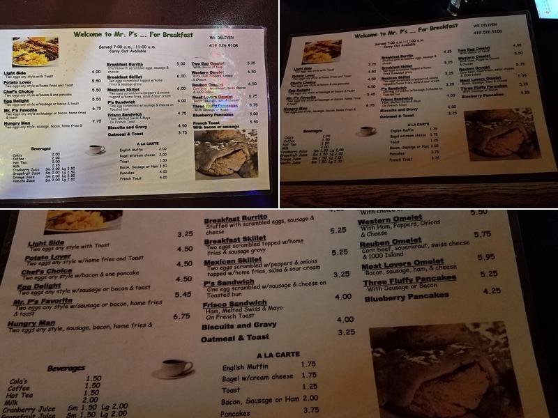 Mr P's Bar & Grill Menu