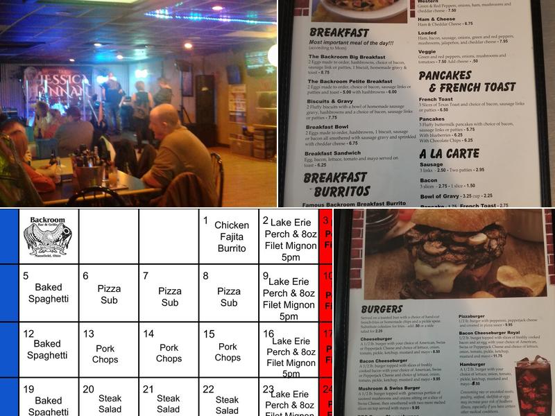 Backroom Bar and Grille Menu