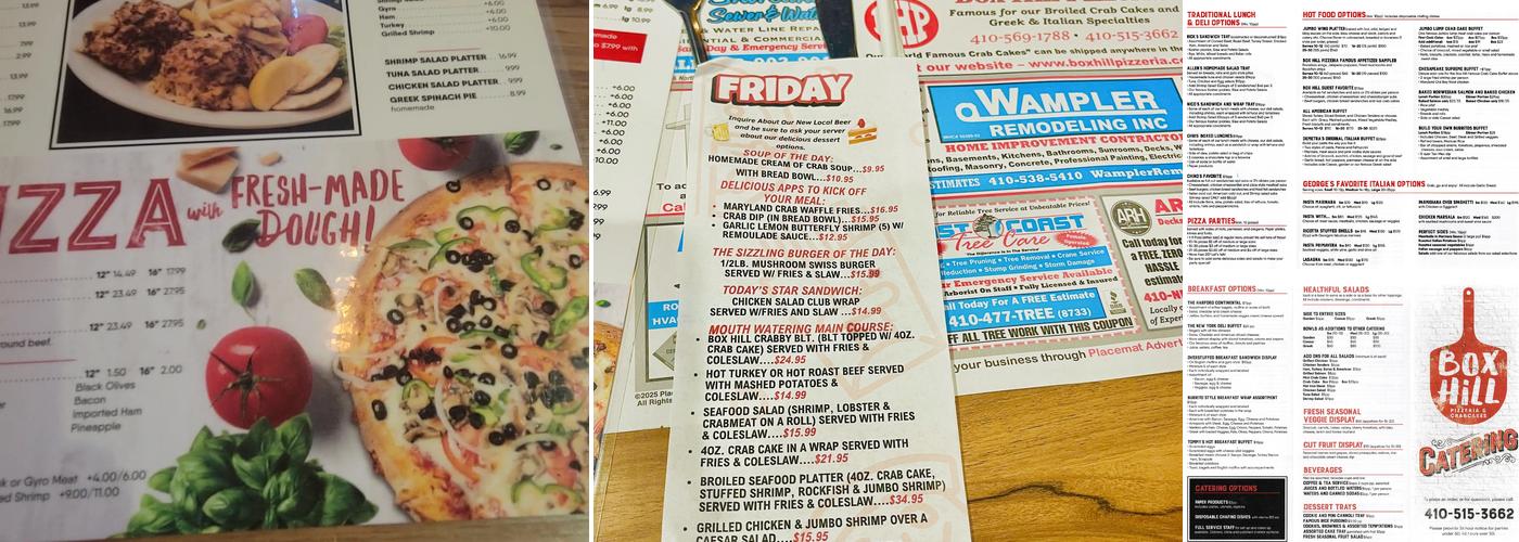 Box Hill Pizzeria Menu