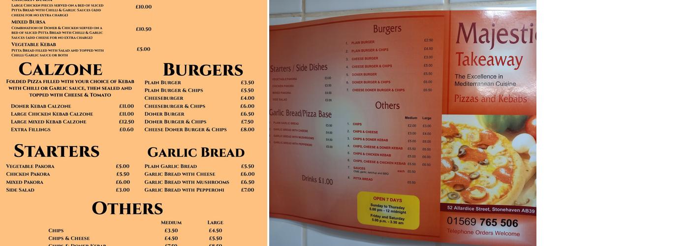 Sami's Majestic Takeaway Menu