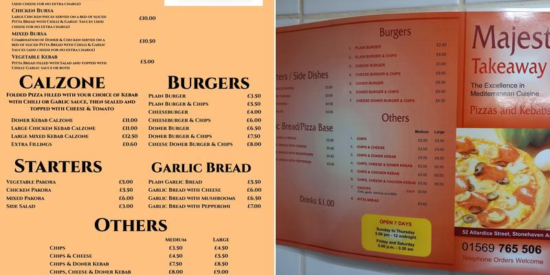 Sami's Majestic Takeaway Menu