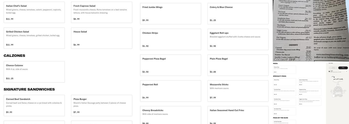 Maxim's Pizza Menu