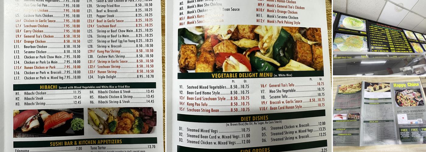 Happy China Menu