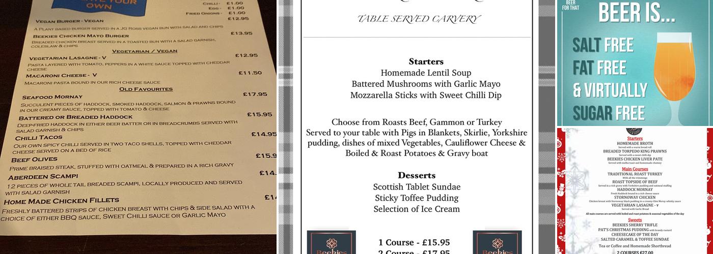 Beekie's Neuk Menu