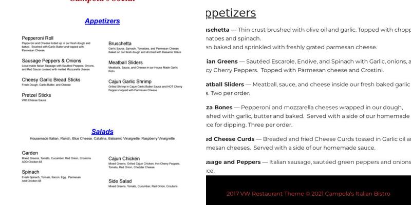 Campola's Social Menu