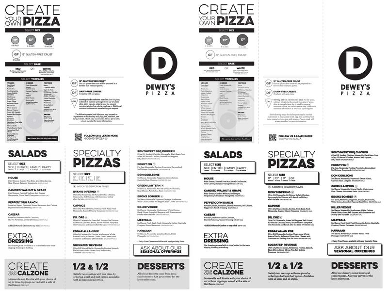 Dewey's Pizza Menu
