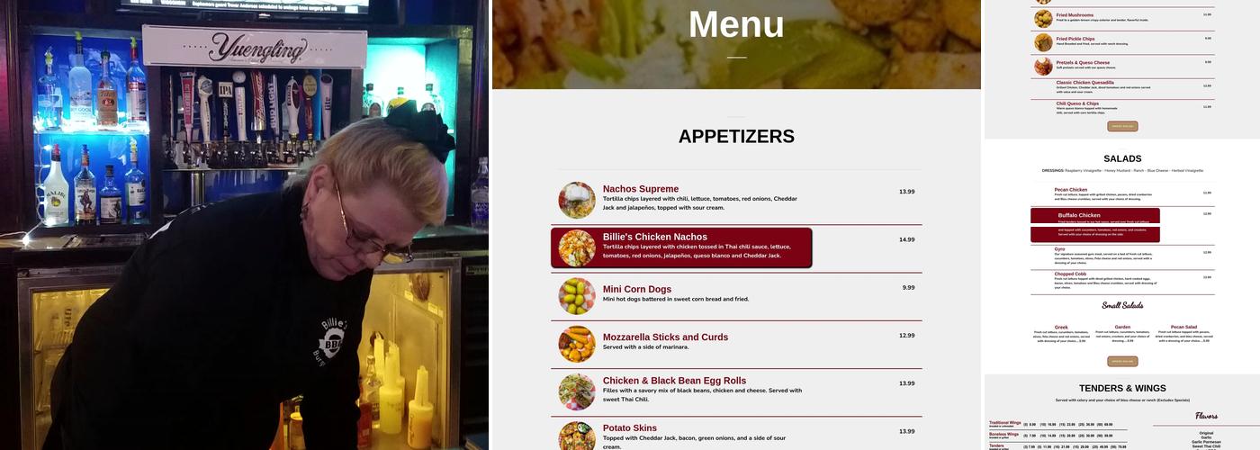 Billie's Burgers and Beers Menu