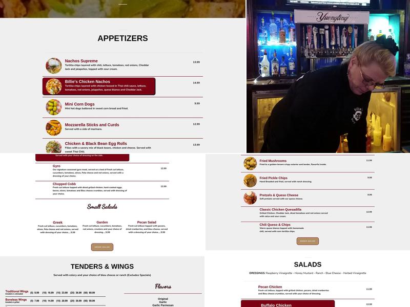 Billie's Burgers and Beers Menu