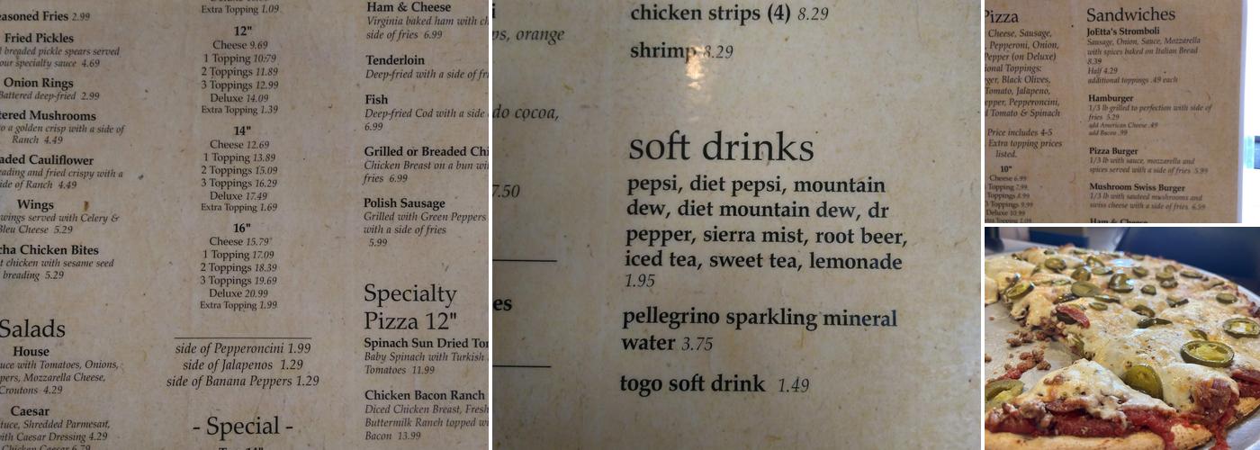 Jo Etta's Pizza Villa Menu