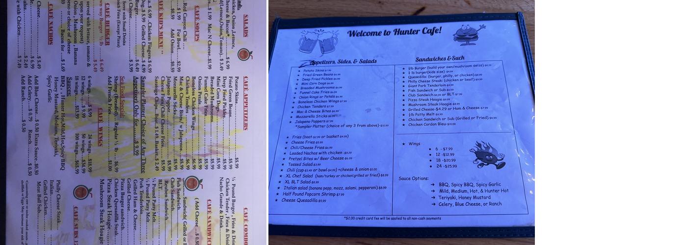 Hunter Cafe Menu