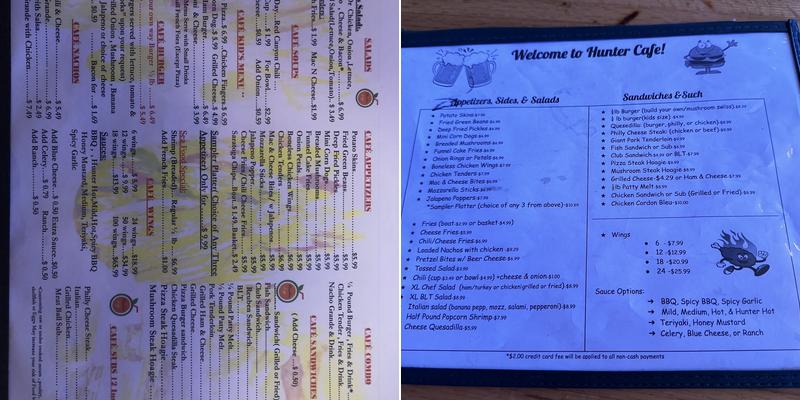 Hunter Cafe Menu