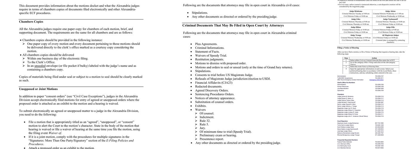 US District Court Menu