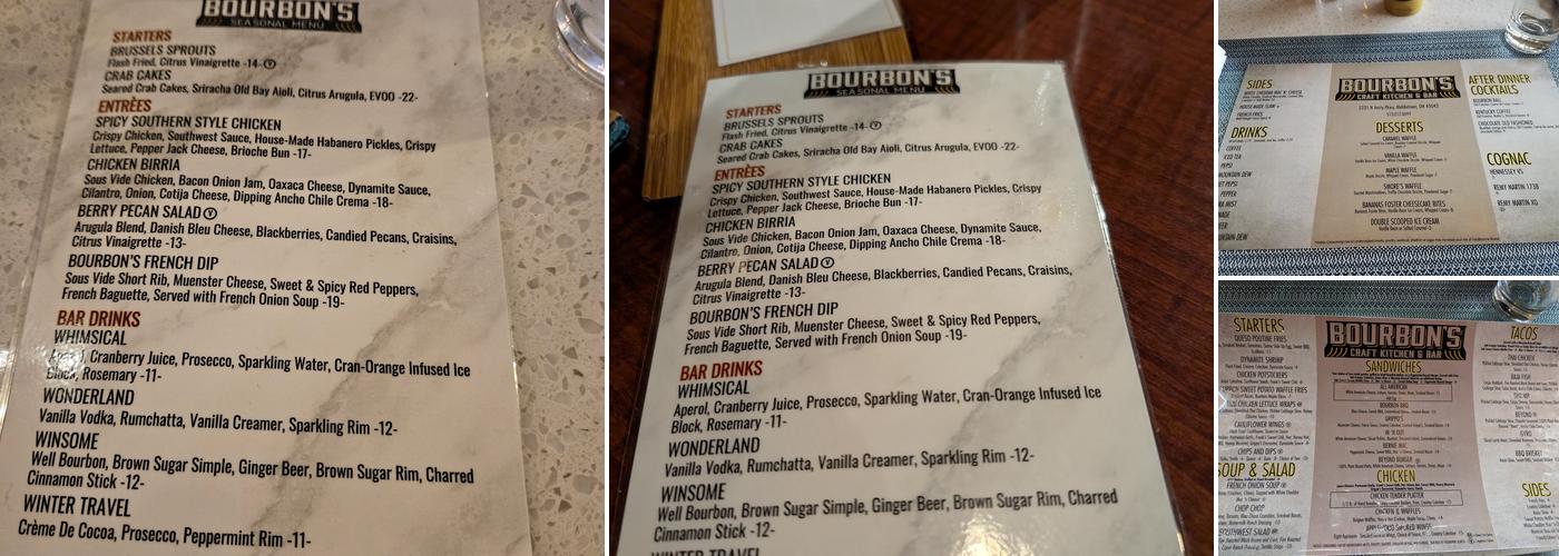 Bourbon's Craft Kitchen & Bar - Middletown Menu