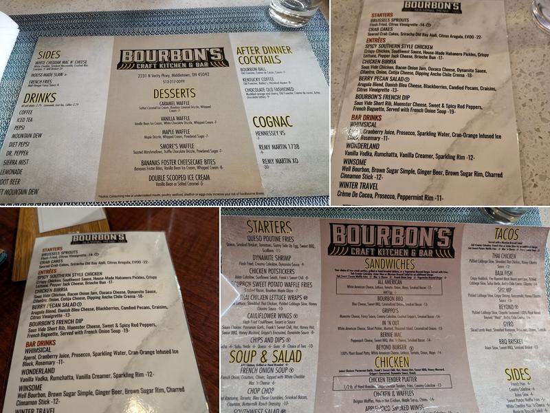 Bourbon's Craft Kitchen & Bar - Middletown Menu