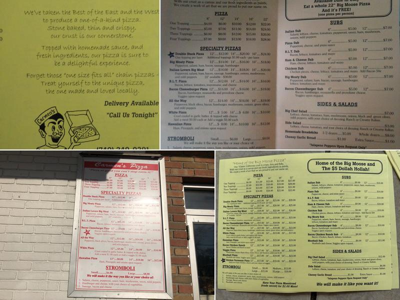 Carmen's Pizza Menu