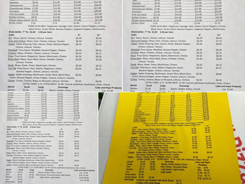 Too Talls Pizza Menu