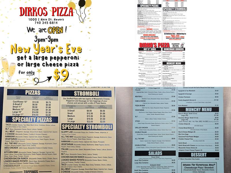 Dirko's Pizza Menu
