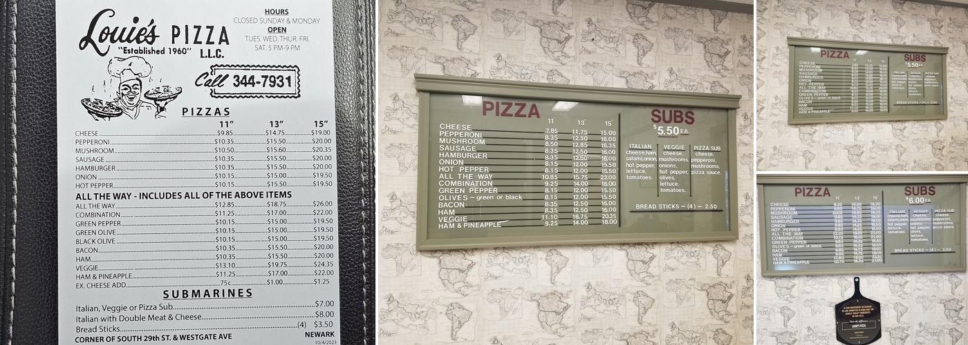 Louie's Pizza Menu