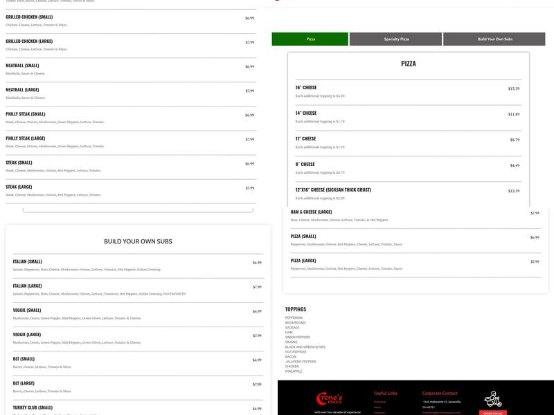 Creno's Pizza Menu