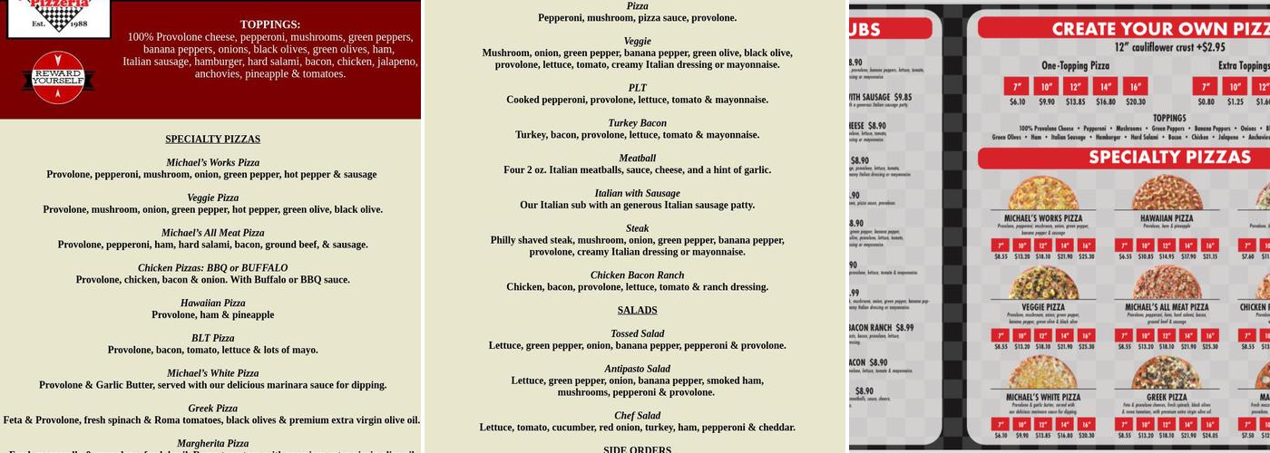 Michael's Pizzeria Menu