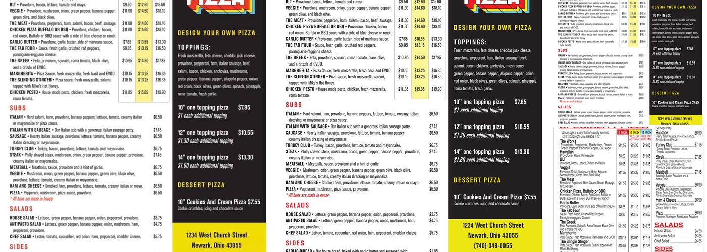 Slingin’ Pizza Menu