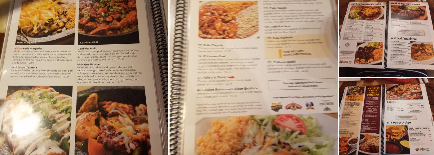 El Vaquero Mexican Restaurant Menu