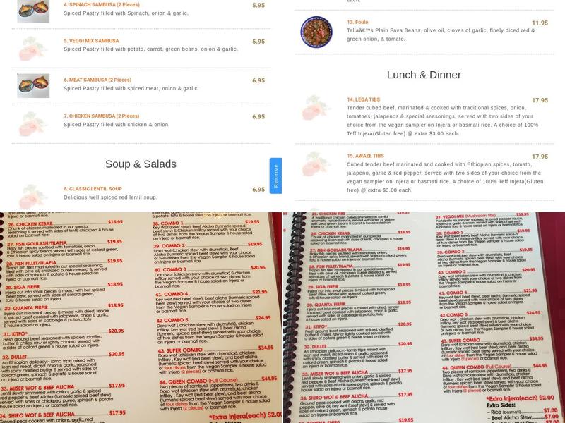 Hawwi Ethiopian Restaurant Menu