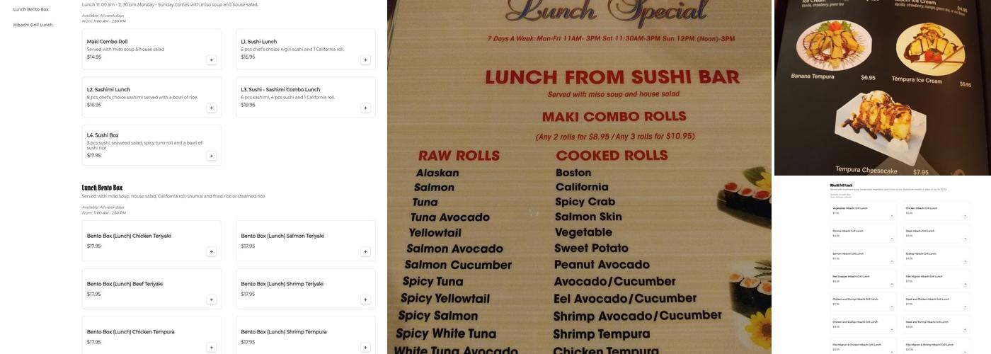 Tokyo Japanese Steakhouse Menu