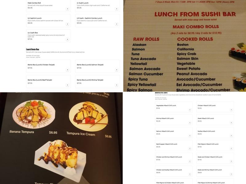 Tokyo Japanese Steakhouse Menu