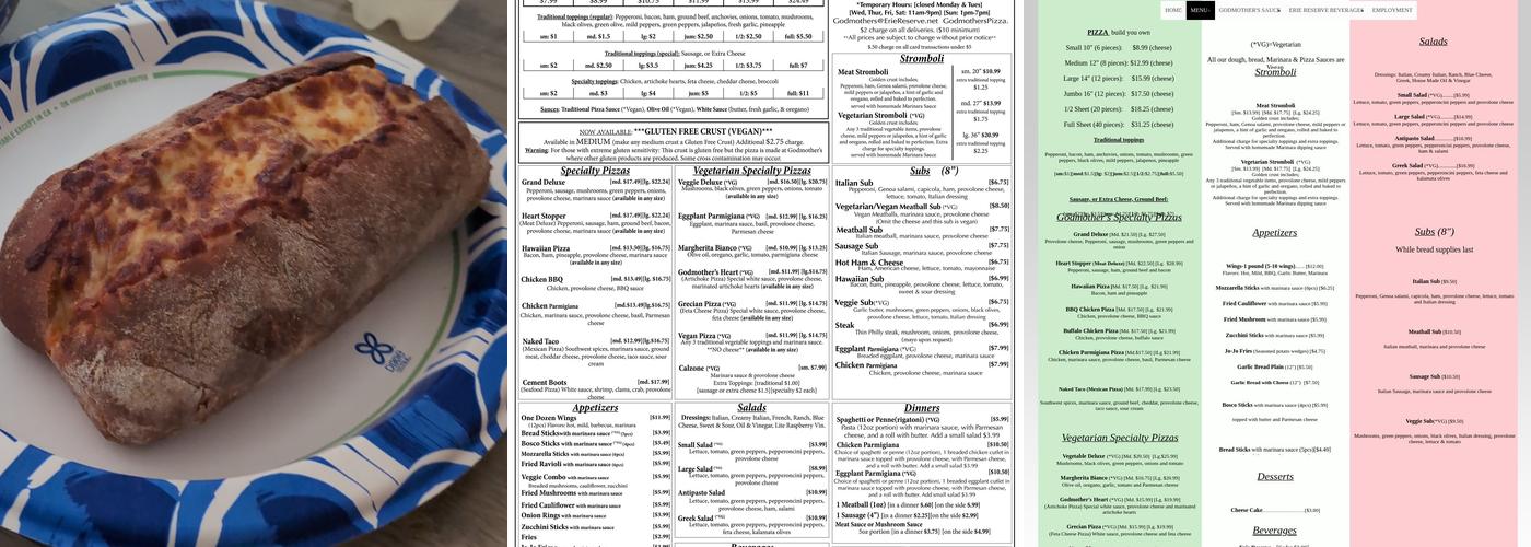 Godmother's Pizza & Subs Menu