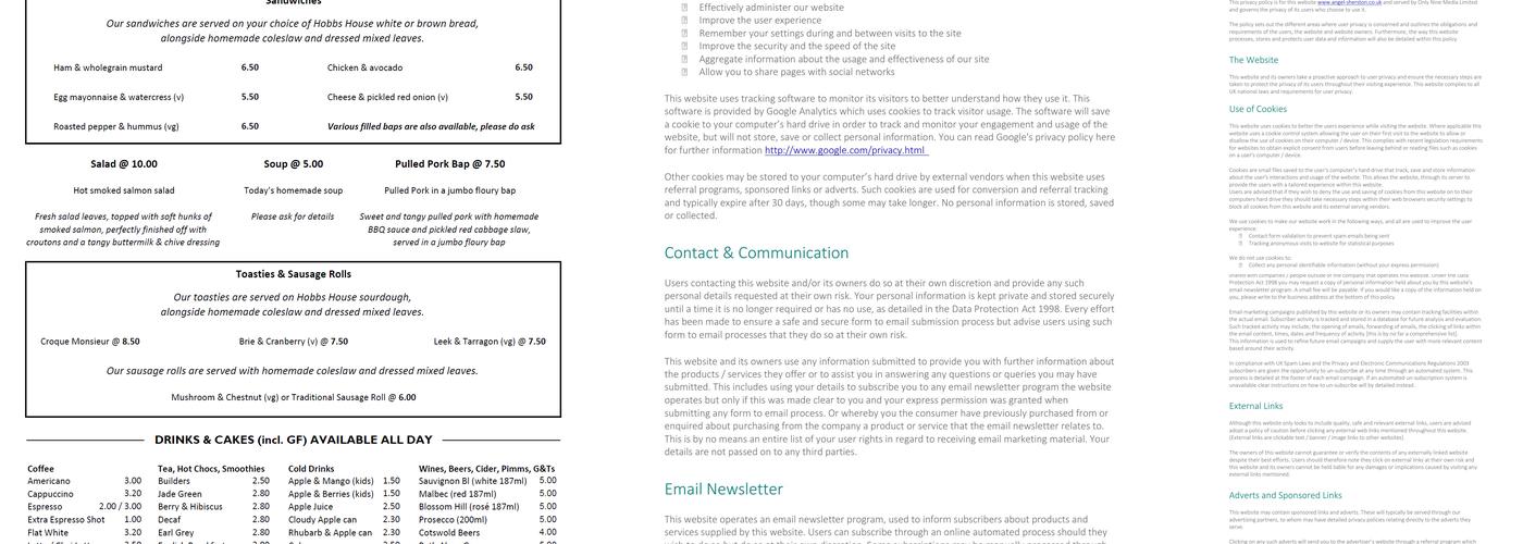 The Angel - Café with Rooms (no table bookings) Menu