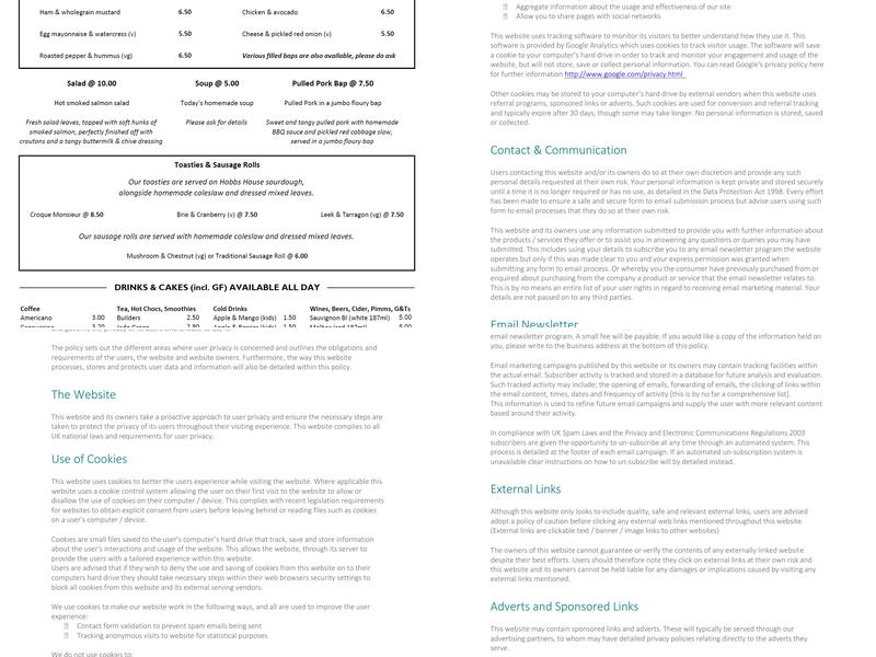The Angel - Café with Rooms (no table bookings) Menu