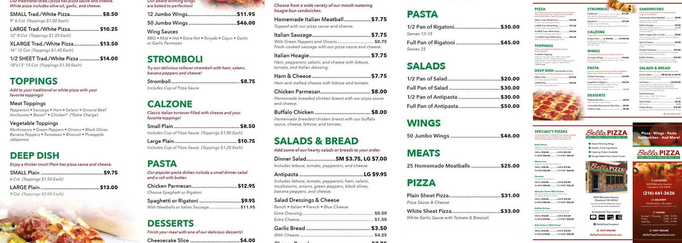 Bella Pizza Menu
