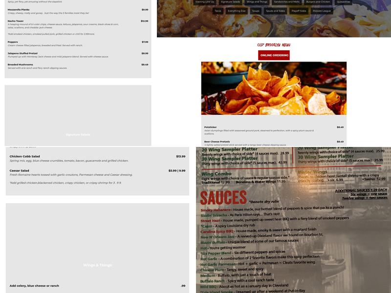 Cleats Club Seat Grille Old Brooklyn Menu