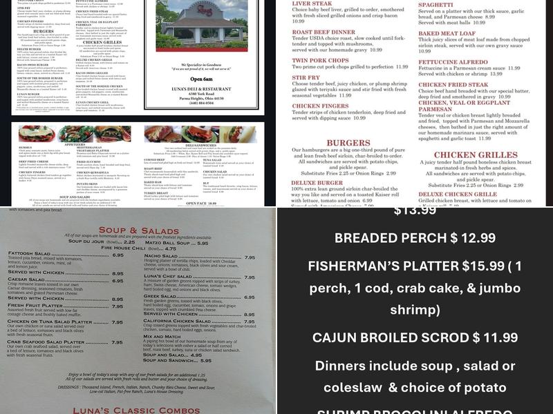 Luna's Deli & Restaurant Menu