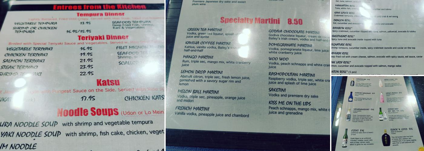 Samurai Sushi Hibachi Steakhouse Menu