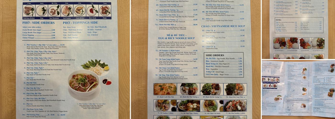 Pho Number 1 Authentic Vietnamese Restaurant Menu