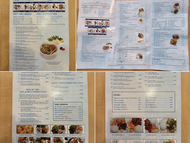 Pho Number 1 Authentic Vietnamese Restaurant Menu