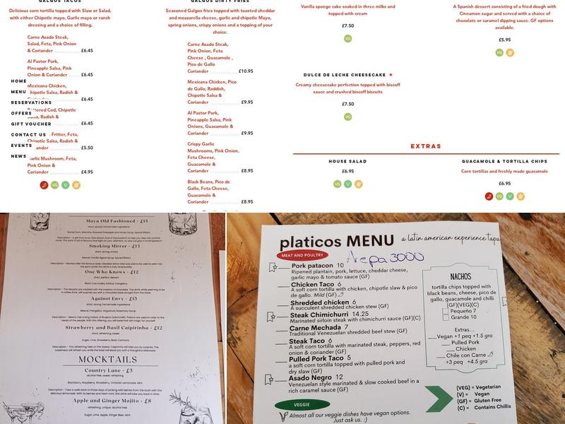 Galgos Latino Menu