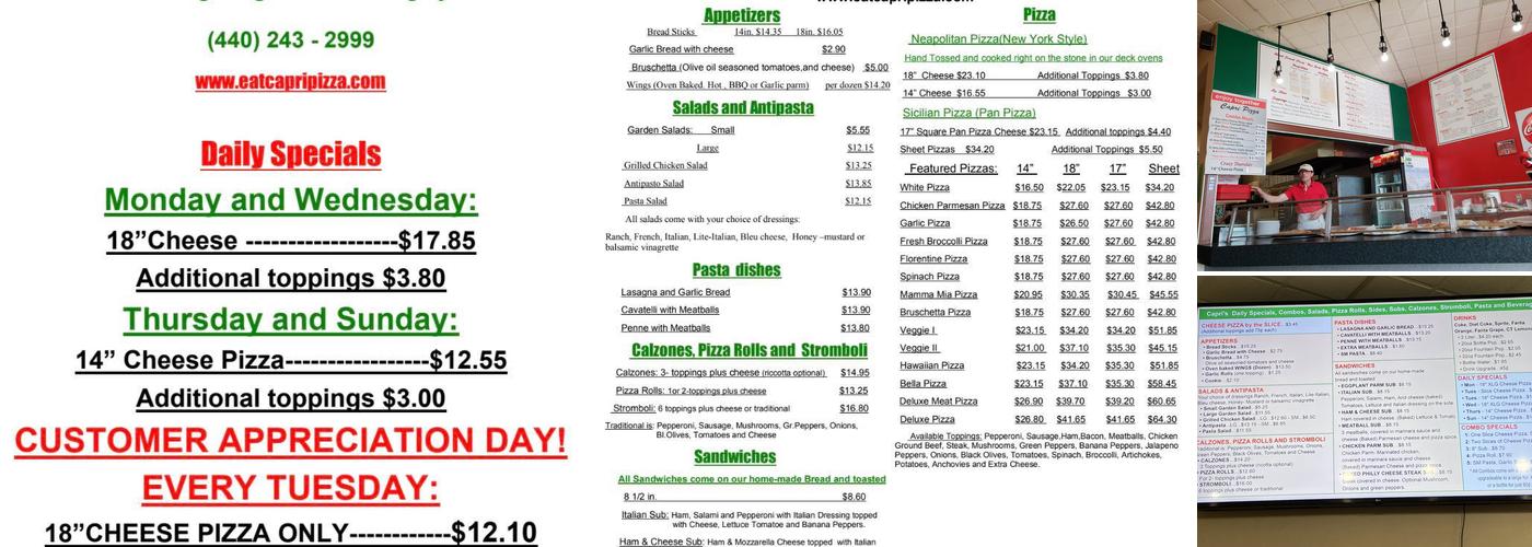 Capri Pizza Menu