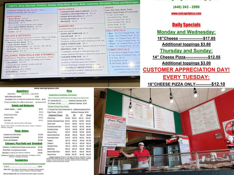 Capri Pizza Menu
