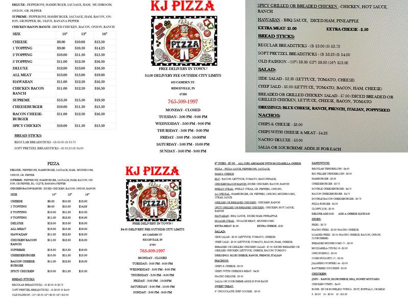 KJ Pizza Menu