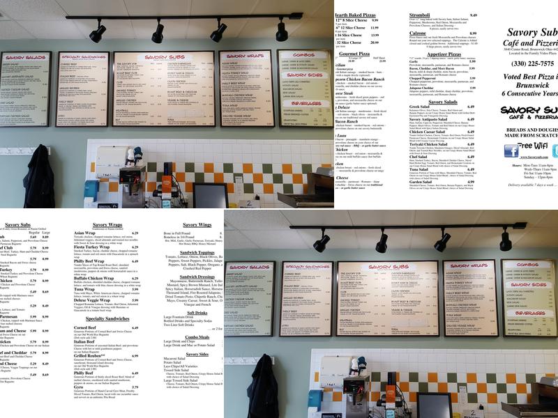 Savory Sub Cafe & Pizzeria Menu