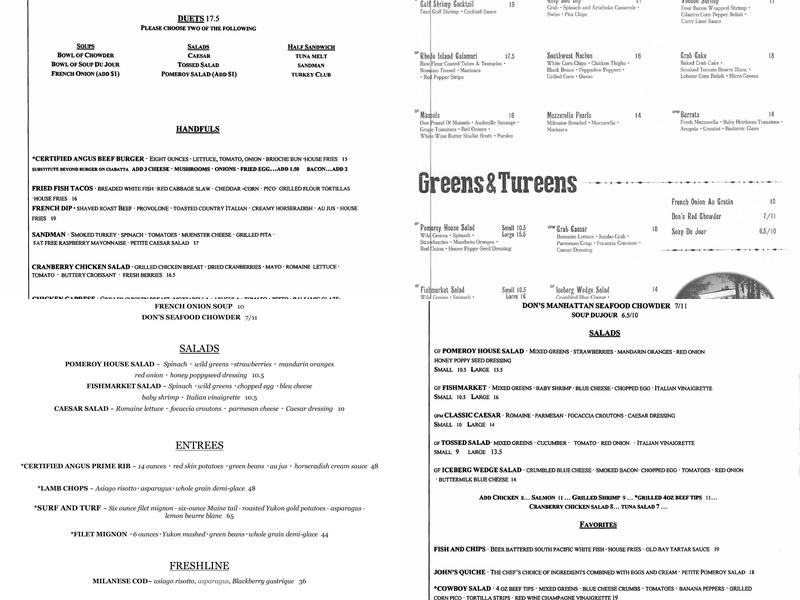 Don's Pomeroy House Menu