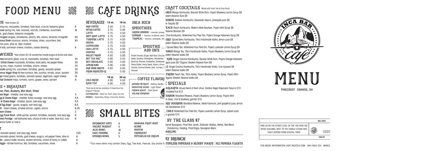 Inca Tea Cafe CLE Concourse B Menu